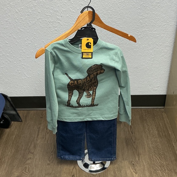 Carhartt Other - NWT Carhartt Kids Sz 3T Mint Dog Graphic LSS and Matching Denim Pant Set